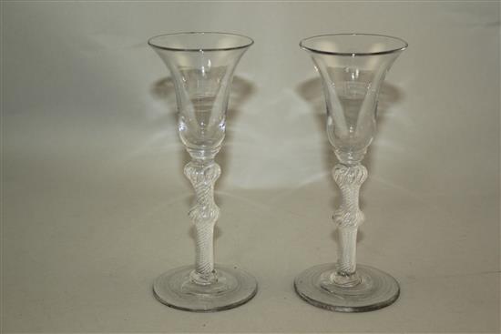 A pair of airtwist stem wine glasses, c.1750, 16cm